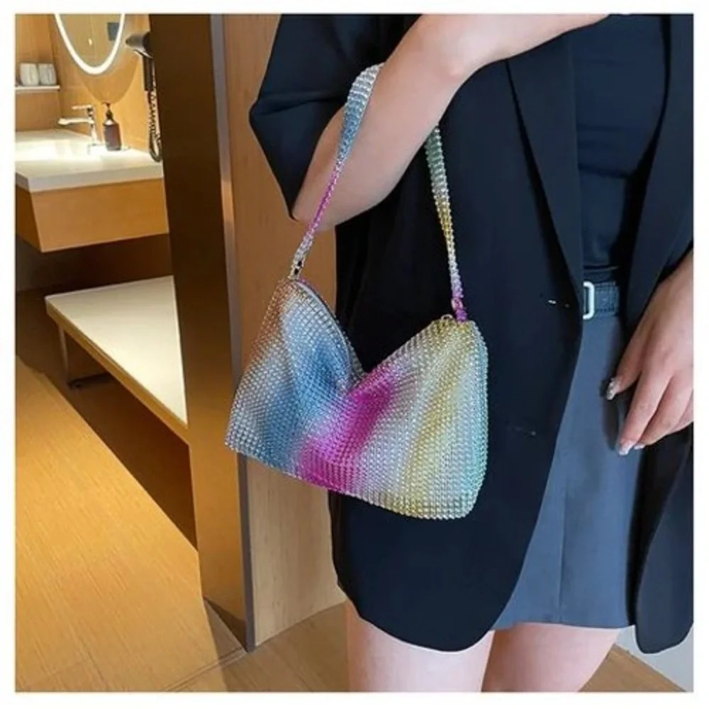 Sparkly Rainbow Rhinestone Shoulder Bag Women's Glam‎ Evening Clutch Purse